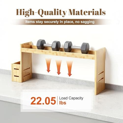 BESLCEID 31-inch bamboo stove rack for above the hob, kitchen bamboo spice rack, supports up to 50 pounds. Bamboo stove rack for storing spices and kitchen utensils. (Wood colour) thumbnail 7