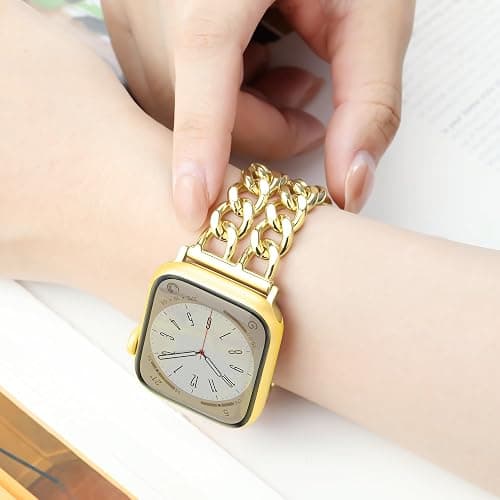 Aniaboho Metal Watch Bands for Women Compatible with Apple Watch Bands for Women Men 40mm 38mm 41mm 42mm 44mm 45mm 46mm, Adjustable Replacement Bracelet for iWatch Bands Series 11 SE 10 9 8 7 6 5 4 3 thumbnail 3