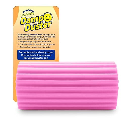 Scrub Daddy Damp Duster, Multipurpose Dusters for Cleaning - Wooden & Venetian Blind Cleaner Tool, Ridged Wet Dust Sponge for Skirting Board, Radiator, Blinds & Mirrors, Home Cleaning Products, Pink - Image 1
