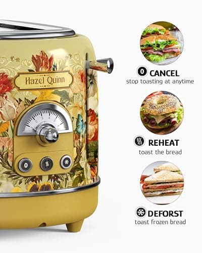 Hazel Quinn X Eduardo Recife Collaboration 2-Slice Retro Toaster, 6 Browning Levels, 3 Functions-Defrost/Reheat/Cancel, Removable Crumb Tray for Easy to Clean, 1.5 Inches Extra Wide Slots thumbnail 5