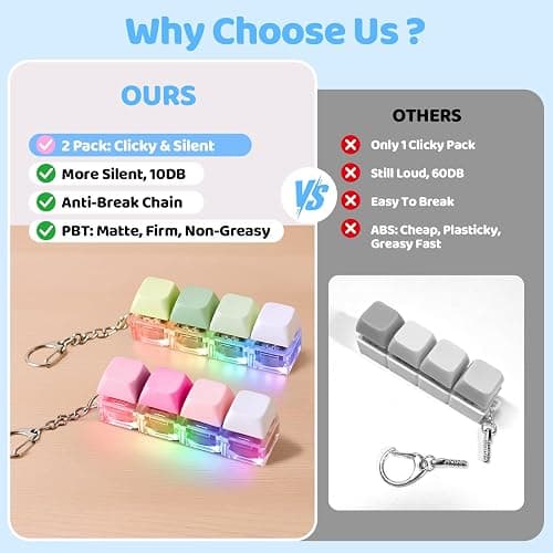 2 Pack Keyboard Fidget Toy Light Up – Clicky & Silent Keyboard Clicker Fidget Keychain – Quiet Fidget Toys for Adults, Sensory Toy for Boost Focus & Calm Anxiety at Work, Travel – Stress Relief Gifts thumbnail 4