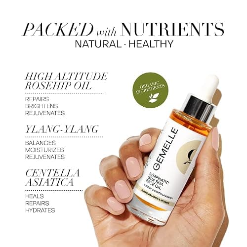 GEMELLE Lymphatic Gua Sha Face Oil | 10x Award Winner | Vitamin C,E & A | Detox, Plump, Sculpt, Hydrate | High-Altitude Rosehip | Natural Botanical for Gua Sha Facial Tools, Lymphatic Drainage - 15ml thumbnail 2