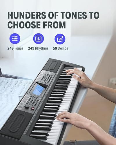 Donner 61 Key Keyboard Piano, Electric Piano Keyboard Kit with 249 Voices, 249 Rhythms - Includes Piano Stand, Stool, Microphone, Gift for Beginners, Black (DEK-610S) thumbnail 2