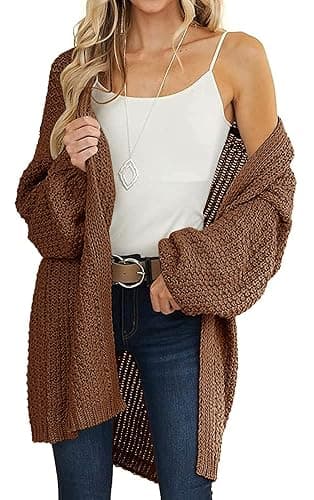 MEROKEETY Women's 2025 Fall Open Front Chunky Knit Sweater Oversized Lantern Sleeve Cardigan Outwear thumbnail 4
