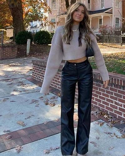 VILIGO Women's Faux Leather Pants Button PU Jeans Straight Wide Leg Trousers with Pockets thumbnail 2
