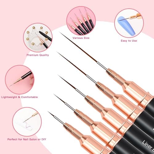 Komall Metallic Nail Art Brushes, 5Pcs Liner Brush Set, UV Gel Polish Painting Art Design Pen for Long Lines, Thin Details, Fine Drawing Sizes 4/8/12/20/25mm(Black) thumbnail 5