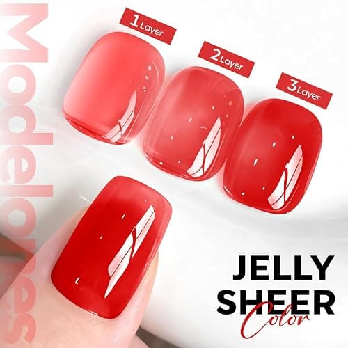 modelones Red Jelly Gel Nail Polish Translucent Gel Polish Christmas Red Neutral Sheer Nails Soak Off LED Nail Lamp Manicure Salon Gift 15 ML thumbnail 3