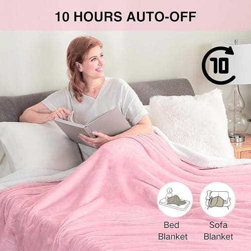 YANYEA Electric Heated Blanket Sherpa Twin Size 62"x84" Pink Machine Washable 6 Heat Settings 10 Hours Auto Off Overheat Protection for Home Office Use thumbnail 4