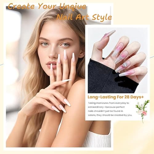Kit Ongle Acrylique Gel Complet avec Main D'entrainement & Sac de Rangement | Poudre Acrylique Pour Ongles avec Poudres Acryliques, Lampe UV/LED, Ponceuse,12 Paillettes, D'autres Outils pour Débutantes thumbnail 7