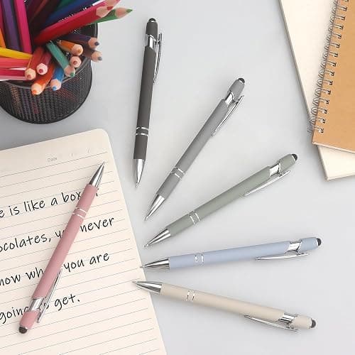 Bribobo Ballpoint Pen 2-in-1 Stylus Retractable Ballpoint Pen with Stylus tip, Metal Stylus Pen for Touch Screens, 1.0 mm Black Ink (Pastel Color) 6 Pack thumbnail 7