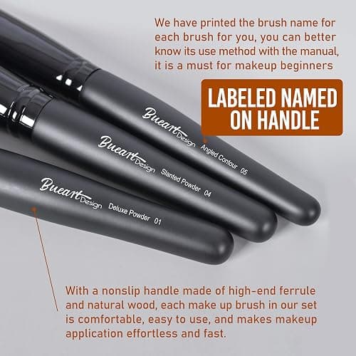 Bueart Design 19Pcs Ultra Soft Black Labeled Dense Hair Makeup Brushes Set | Contains Large Powder Flat Foundation Ultimate Blending Make up Brush Blush Concealers with Travel Case thumbnail 7