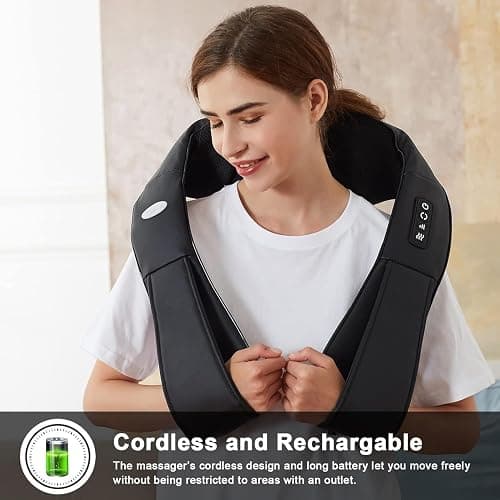 cotsoco Cordless Shiatsu Neck and Shoulder Massager with Heat,Portable Massagers for Neck and Back,3D Deep Tissue Kneading Back Massager for Muscle Pain Relief,Perfect Gifts for Men and Woman - With Battery thumbnail 2