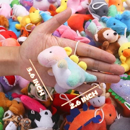 72 Pack Mini Stuffed Animal, Assorted Plush Toy (Dinosaur, Zoo, Ocean), Party Favors for Kid, Perfect for Claw Machine Filler, Goody Bag Stuffers, Keychain, Carnival Prizes, Classroom Reward Gift Bulk thumbnail 3