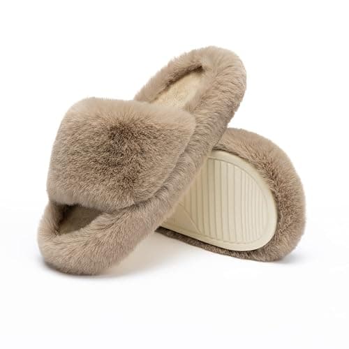 Chantomoo Women's Blue Memory Foam Faux Fur Lined Open Toe Slippers for Women - US 12 - Image 1