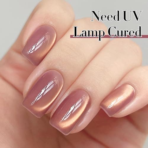 Double Rhythm 15ML Ice Glass Cat Eye Gel Polish with Magnet Holographic Glitter Shimmer Translucent Sheer Color Salon Soak Off Magnetic Nail at Home (Golden Violet-MC1129) thumbnail 4