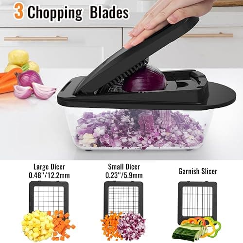 8 Blade All-in-1 Vegetable Chopper Mandoline Slicer with Container, Food Chopper, Onion Chopper, Veggie Cutter for Salad, Kitchen Gadgets Accessories Essentials, Black thumbnail 5