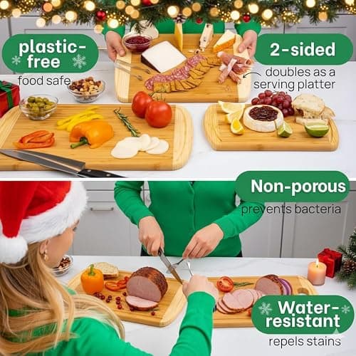 Organic Bamboo Cutting Boards for Kitchen Set of 3 with Lifetime Replacements – Premium Extra Large Wood Chopping Boards with Juice Grooves for Carving & Serving, Non-Toxic & Durable by Greener Chef thumbnail 3