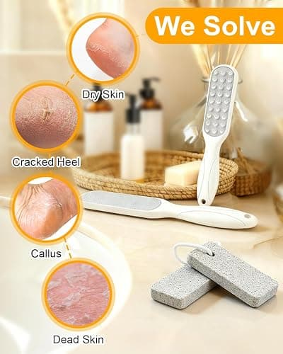 Foot Scrubber Pumice Stone for Feet: 4pcs Set Callus Remover for Women, Pedicure Tool for Smooth Cracked Heels & Dead Skin Care, Foot Grooming Home thumbnail 4