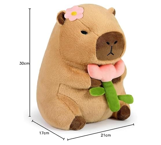 shownicer Plüschtier Capybara Kuscheltier Stofftier Kawaii Capybara Plüsch Kissen Spielzeug Wurfkissen Geschenk für Kinder Mädchen 3+ Jahre (Blume, 30cm) thumbnail 3