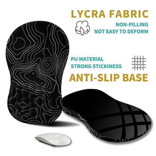 Hokafenle Ergonomic Mouse Pad Wrist Support, Wrist Rest Mousepad for Carpal Tunnel Pain Relief with Integrated Memory Foam Slope Massage Bulge (11.8x7.9 inch,Topographic Contour) thumbnail 5