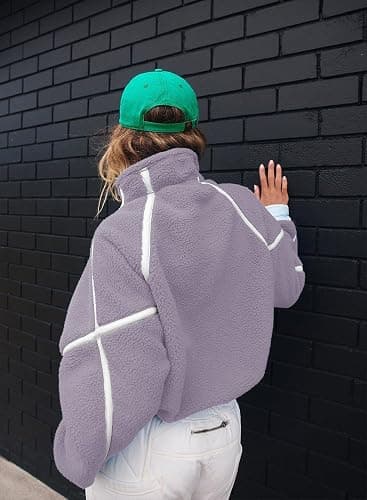 Kumufenc Women's Fleece Sweatshirts Half Zip Pullover Long Sleeve Oversized Workout Crop Tops Hoodie with Pocket thumbnail 3