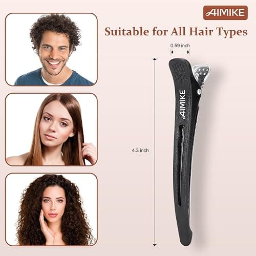 AIMIKE 6pcs Professional Hair Clips for Styling Sectioning, Non Slip No-Trace Duck Billed Hair Clips with Silicone Band, Salon and Home Hair Cutting Clips for Hairdresser, Women, Men - Black 4.3” Long thumbnail 2