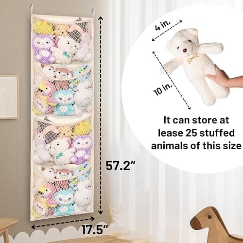 Over The Door Stuffed Animal Storage, Cotton Toy Organizer for Storage Plush Toys,Baby Supplies, Stuffed Animal Holder with 4 Large Pockets, Hanging Door Organizer for Nursery, Bedroom, Kids Room thumbnail 2
