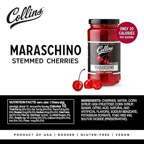 Collins Stemmed Maraschino Cocktail Cherries - Royal Anne Cherries Garnish for Cocktails, Manhattan and Old Fashioned Mix, 10oz thumbnail 4