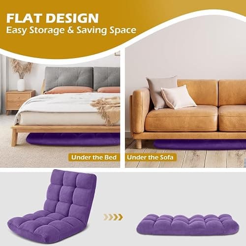Avocahom Folding Floor Gaming Chair, Adjustable 14-Position Backrest, 6-Inch Thick Flannel and Skin-Friendly Cotton Sponge, Breathable, Ideal for Gaming, Meditating, Sleeping, Purple thumbnail 7