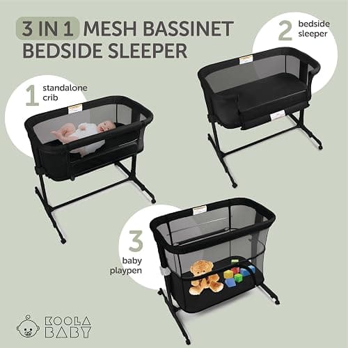 KoolerThings 3 in 1 Baby Bassinet, Bedside Sleeper, & Playpen, Easy Folding Portable Crib (Black)- KoolaBaby (Mesh Bassinet) thumbnail 3