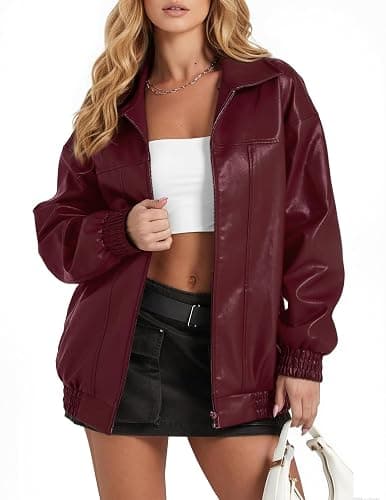 GraceSelect Women's Oversized Leather Jacket, Casual Soft Faux Leather Zip Motorcycle Coat With Pocket 2025 Fall Fashion - Image 1