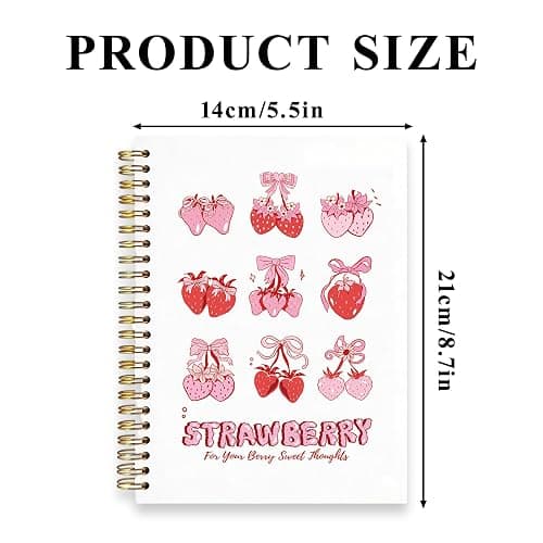 JDGHGB Strawberry Notebook,Cute Spiral Journal Pink Bow Strawberry Notebook Pink Office and School Supplies Preppy Gift for Students Women, 8.3 x 6 Inches thumbnail 3