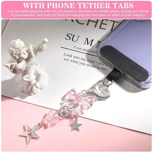 VZZNN 4 PCS Y2K Keychain Cute Keychain Accessories Y2K Phone Charms With Tether Tab Aesthetic Keychains thumbnail 4