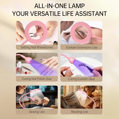AORAEM LED UV Nail Lamp with Double-Head and 6X Magnifier, Pink | Gooseneck Lamp for Gel Nails, Flash Cure Lamp for Home DIY Salon thumbnail 2