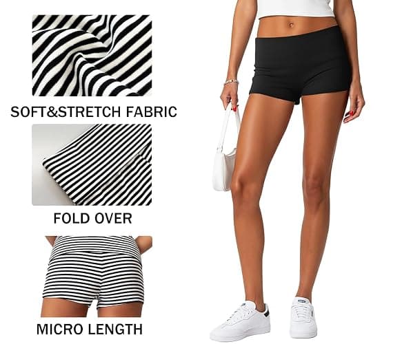 ONLYSTORY Women's Fold Over Shorts Y2K Micro Mini Shorts Elastic Waist Lounge Pajama Bottoms 2026 Summer Yoga Athletic Short thumbnail 6