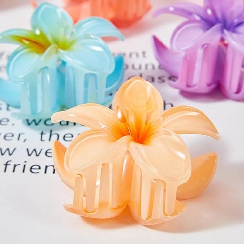 Flower Hair Claw Clips for Women, 6 Pack Hawaiian Flower Hair Clips, Plumeria Claw Clips for Thick Thin Hair, Large Strong Hold Nonslip Hawai Hair Accessories for Women Girls Gifts (Hawaiian-6 Colors) thumbnail 5