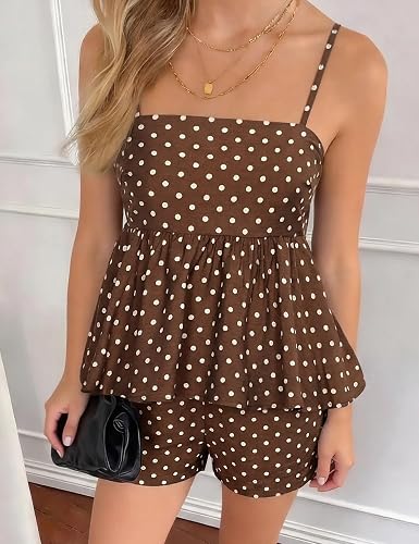 FOMELY Women's Polka Dot 2 Piece Summer Casual Short Set with Pockets | babydoll, backless, vintage, soft, cute, party, holiday, vacation outfits, outdoor, spaghetti strap, lightweight thumbnail 3