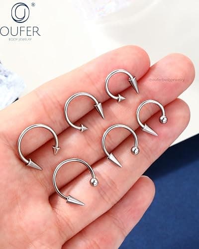 OUFER Snake Bites Lip Piercing Jewelry 16G Lip Rings, 6PCS 8/10/12MM Horseshoe Long Short Spike/Ball Labret Rings, 316L Surgical Steel Septum Helix Conch Piercing Jewelry thumbnail 6
