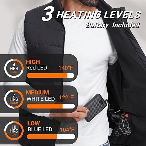 Vestego Heated Vest for Men (Battery Pack Included), Heated Jacket for Men, 3 Heating Levels thumbnail 3