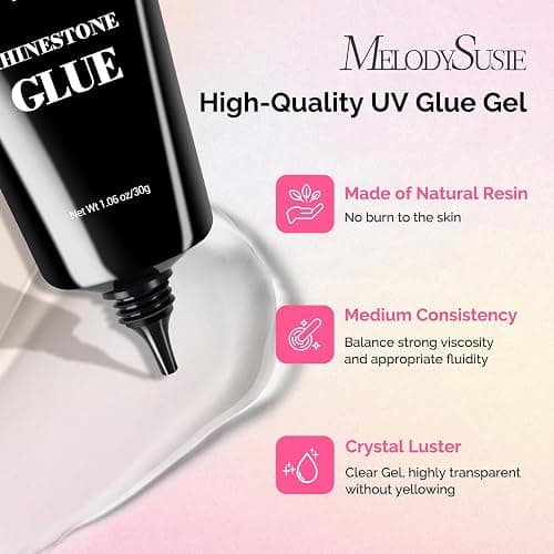 MelodySusie Rhinestone Glue Strong Hold 3D Gel Nail Art Nail Gem Glue 60g | Strong Adhesive 28+ Day Hold,Clear Gel,Gap Filling, Small Charms, Glitter, Pearls and Sequins, 3D Sculpting,UV/LED Cured thumbnail 5