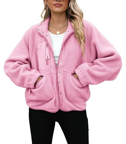 Yanekop Womens Fleece Jacket Fuzzy Long Sleeve Short Winter Coats Button Down Sherpa Jacket Outerwear with Pockets thumbnail 3