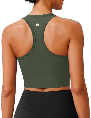 PINSPARK Sports Bra Longline Racerback Tank Tops for Women Padded Workout Yoga Top - Image 1