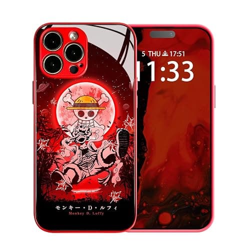 HEMINJYJEF Japanese Anime Anti-Drop Color Soft Silicone Protective Shell Manga Pattern Tempered Glass Covers Multicolor Phone Cases (Metal Red, Luffy Gear 5 Nika,for iPhone 11) thumbnail 2