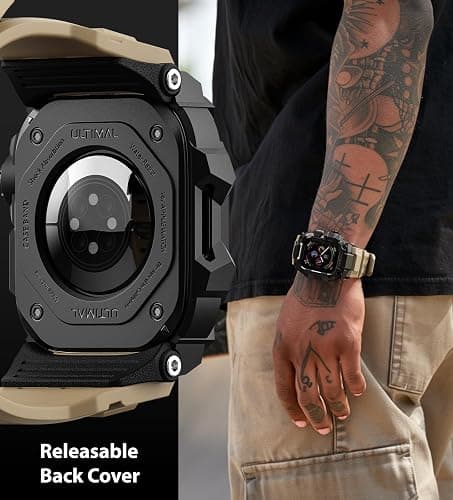 ULTIMAL Rugged Case with Band for Apple Watch 44mm,Compatible with Apple Watch Series SE 3/SE 2/SE Generation/6/5/4, Military Grade Shockproof Bumper Cover for iWatch Tactical Band Men (44mm,Desert Yellow) thumbnail 4