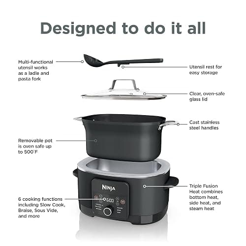 Ninja® 12-in-1 PossibleCooker™ PLUS | 8.5-qt - Sous Vide & Proof Multi-Cooker | Slow Cooker, Dutch Oven & More | Glass Lid & Integrated Spoon | Nonstick | Oven Safe Pot to 500°F | Black | MC1010 thumbnail 12