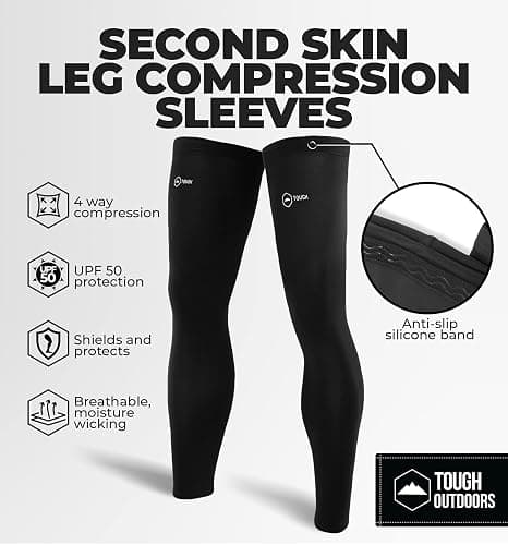 Tough Outdoors Compression Leg Sleeves - Full Leg Compression Sleeve for Men & Women, UV Leg Sleeves - Cycling Leg Warmers thumbnail 3