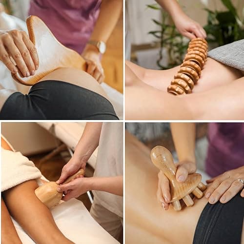 Binlingdaily Outils de massage thérapeutiques 6Pcs pour façonner le corps, kit Maderoterapia pour drainage lymphatique anti-cellulite, massage incurvé en bois pour jambes et ventre thumbnail 2