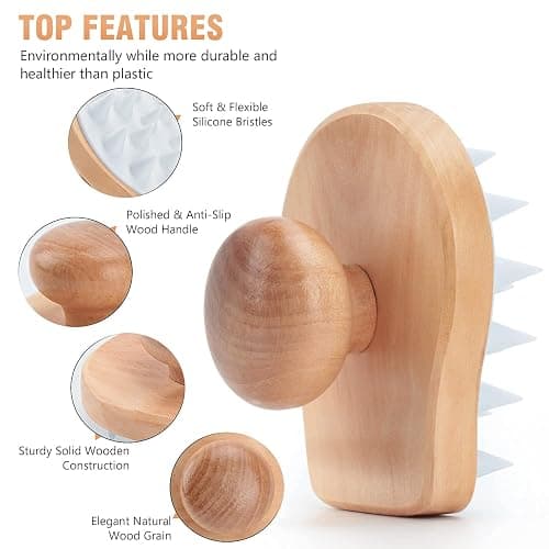 Scalp Massager Shampoo Brush, Wooden Wet and Dry Hair Scalp Care Brush, Shower Brush Scalp Scrubber Exfoliator with Soft Silicone Bristles for Dandruff Removal, Hair Growth (White) thumbnail 3