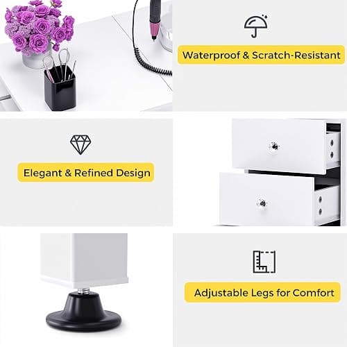 Foldable Nail Table with Dust Collector, Manicure Desk for Nail Tech, with LED Lamp, Wrist Rest, Rolling Nail Table for Salon, Home Beauty Workstation, Compact Nail Station with Storage (White) thumbnail 8
