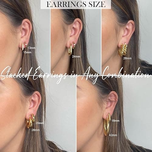 9 Pairs Gold Hoop Earrings for Women, 14K Gold Plated Lightweight Chunky Twisted Hoop Earrings Set for Gift thumbnail 4